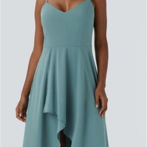 Elegant Teal Spaghetti Strap Dress By HALARA
